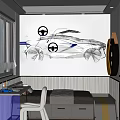 Tatami Bedroom Interior With Study Desk White Chair Car Sketch Wall Art And Storage Drawers