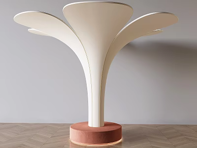 Modern White Curved Petal Like Column With Red Base On Wooden Floor 3d model