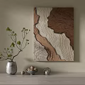 Modern Textured Wall Art With Green Plant Vase And Stone Decorations