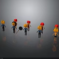 Colorful Cartoon Figures With Yellow Pink Hairstyles Holding Items In Various Poses