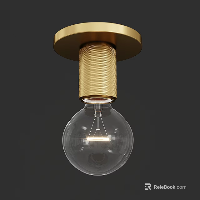 Elegant Modern Golden Ceiling Light with Transparent Glass Bulb and Perforated Metal Design 3d model 