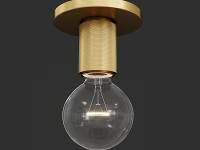 Elegant Modern Golden Ceiling Light with Transparent Glass Bulb and Perforated Metal Design 3d model