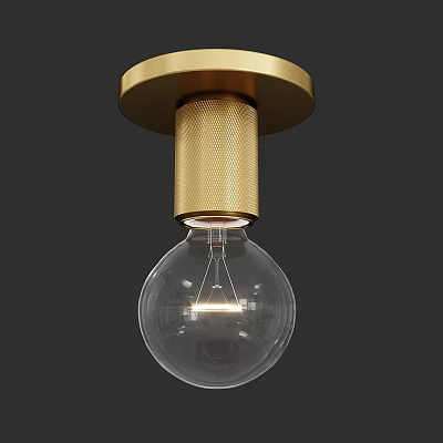 Elegant Modern Golden Ceiling Light with Transparent Glass Bulb and Perforated Metal Design 3d model