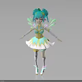 Colorful Fairy Character With Turquoise Pigtails Green Wings And Teal Yellow Dress