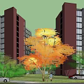 Modern High Rise Residential Complex With Green Landscape And Riverfront Area