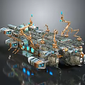 Futuristic Mechanical Platform With Multiple Robotic Arms And Blue Glowing Elements 3d model