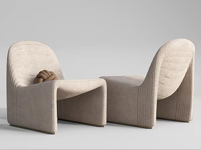 Modern Beige Single Sofa With Stitched Details And Brown Throw Pillow In Home Interior 3d model