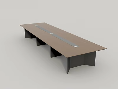 Long Modern Conference Table With Brown Top Light Stripe And Black Legs 3d model