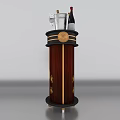 Decorative Wooden Bar Cart With Black Gold Accents Ice Bucket Wine Bottle And Glasses