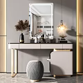 Modern Dressing Table Interior With Marble Top Mirror Feather Vase And Decorative Stool 3d model