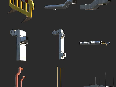 Various Types of Fire Equipment Including Pipes Barriers and Metal Structures 3d model