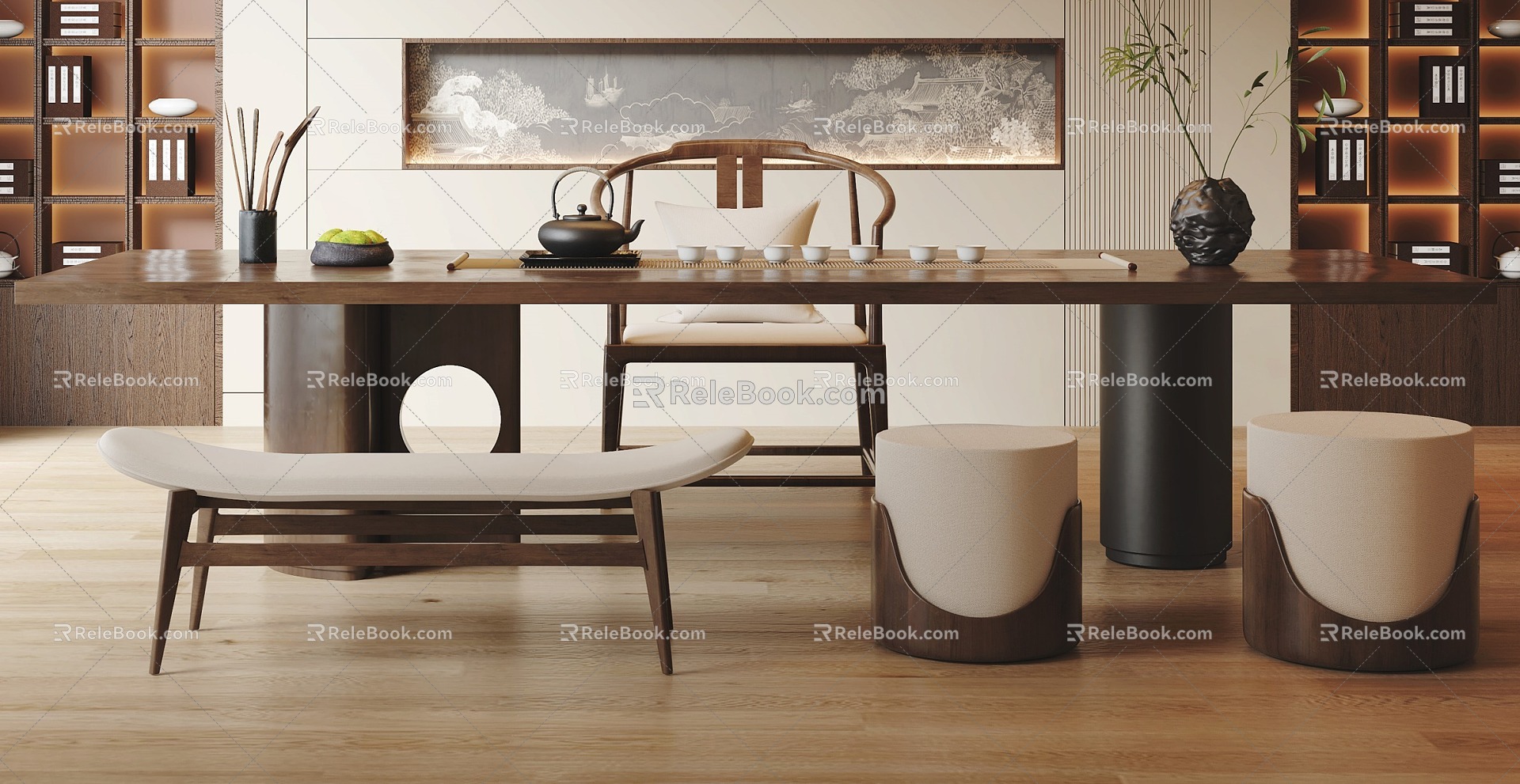 New Chinese Tea Table and Chair Combination Tea Table and Tea Chair 3d model