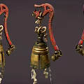 Traditional Hanging Ornaments Featuring Red Decorated Handles Golden Bell Body And Tassel Pendants
