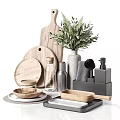 Modern Kitchenware Collection Featuring Wooden Cutting Boards Glass Jars Metal Bottles and Bowls