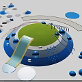 Children's Playground Feature Wall with Green Circular Area Blue Steps Slide and White Circular Decorations