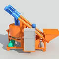 Industrial Mixing Equipment With Orange Body Blue Spiral Conveyors Feeding Hopper And Movable Base