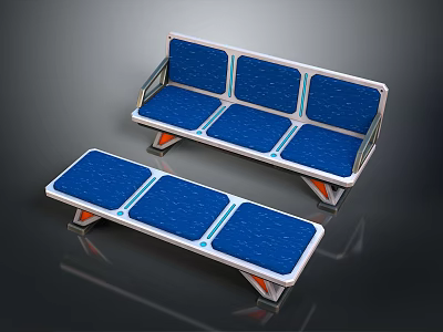 Modern Blue Padded Benches With Metal Frames And Orange Support Legs 3d model