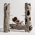 Upright Dead Arbor Trunks With Holes Broken Sections Rough Surface And Bark Texture