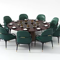 Elegant Modern Round Dining Table Set With Green Chairs And Gold Legs 3d model