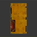 Rugged Industrial Computer Unit With Orange Casing Grille Black Panel And Warning Label On Rusty Pallet