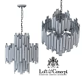 Modern Glass and Metal Chandelier Design With Layered Structure Illuminated for Interior Decor