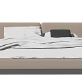 Modern Double Bed With Simple Headboard Light Beige Frame And Soft Grey Bedding 3d model