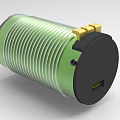 Green Cylindrical Motor With Black End Cap Metal Shaft And Yellow Components