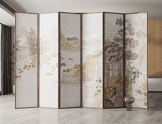 New Chinese Style Screen Partition 3d model