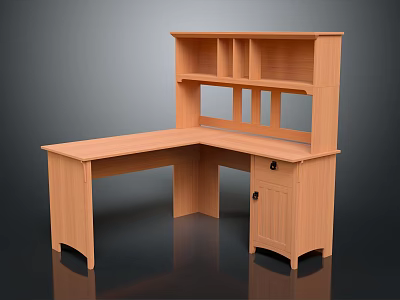 Children's Wooden L Shaped Study Desk With Bookshelf And Storage For Kids 3d model