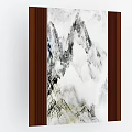 Natural Marble TV Background Wall With Mountain Landscape And Brown Frame 3d model