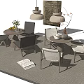 Modern Woven Table And Chair Set With Pendant Lights Side Tables Vases And Rug