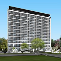 Modern High-Rise Residential Building With Central Water Pool And Landscaped Garden