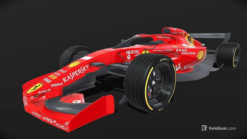 Red Ferrari Race Car With Aerodynamic Body Black Tires And Sponsor Logos 3d model 