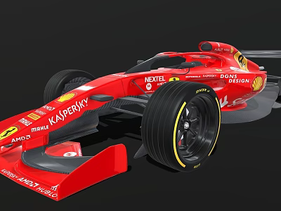 Red Ferrari Race Car With Aerodynamic Body Black Tires And Sponsor Logos 3d model