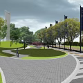 Municipal Road With Two Way Lanes Central Green Belt Street Lamps Zebra Crossings And Green Spaces