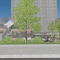 Urban Landscape With Tall Buildings Leafy Trees Paved Square And Evening Illumination