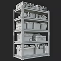 Black Multi Tier Shelving Unit with Toolboxes Storage Boxes Bottles and Books