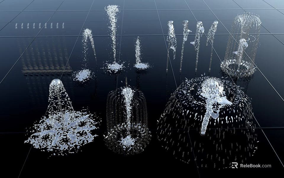 Garden Ornaments With Intricate Water Fountain Structures And White Droplet Designs 3d model 
