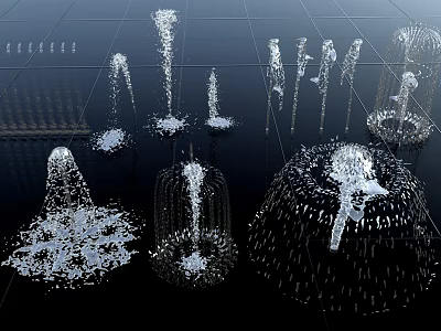Garden Ornaments With Intricate Water Fountain Structures And White Droplet Designs 3d model