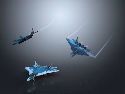 Advanced Blue Fighter Jets Flying With White Contrails In Formation 3d model