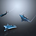 Advanced Blue Fighter Jets Flying With White Contrails In Formation