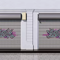 Colorful Graffiti Art On Roller Shutter With White Wall And Brick Floor 3d model