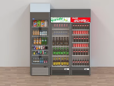 Commercial Beverage Display Refrigerators Stocked With Various Drinks Including Sprite Coca-Cola Bottles 3d model