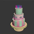 Three Tier Light Green And Pink Cake With Gold Crown Striped Design