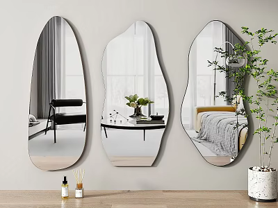 Unique Shaped Wall Mounted Mirrors With Room Reflection And Stylish Decor 3d model