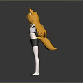 Anime Game Character With Orange Fox Ears Long Hair White Top Black Shorts Arms Outstretched