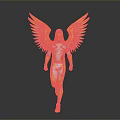 Golden Silver Angelic Figure With Metallic Wings In Walking Pose
