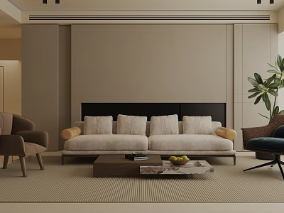Modern Living Room Interior With Sofa Coffee Table Plants And Comfortable Chairs 3d model