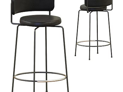 Black Modern Bar Stools With Backrest And Metal Frame For Kitchen Bar Design 3d model