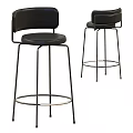 Black Modern Bar Stools With Backrest And Metal Frame For Kitchen Bar Design 3d model